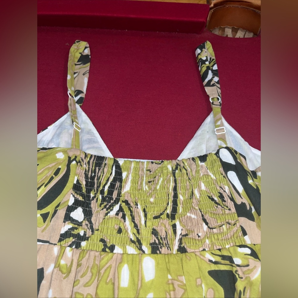 Long Tall Sally BLACK Olive Cotton Sun DRESS flowers V Neck MIDI Lined, SIZE 16 - Picture 6 of 16